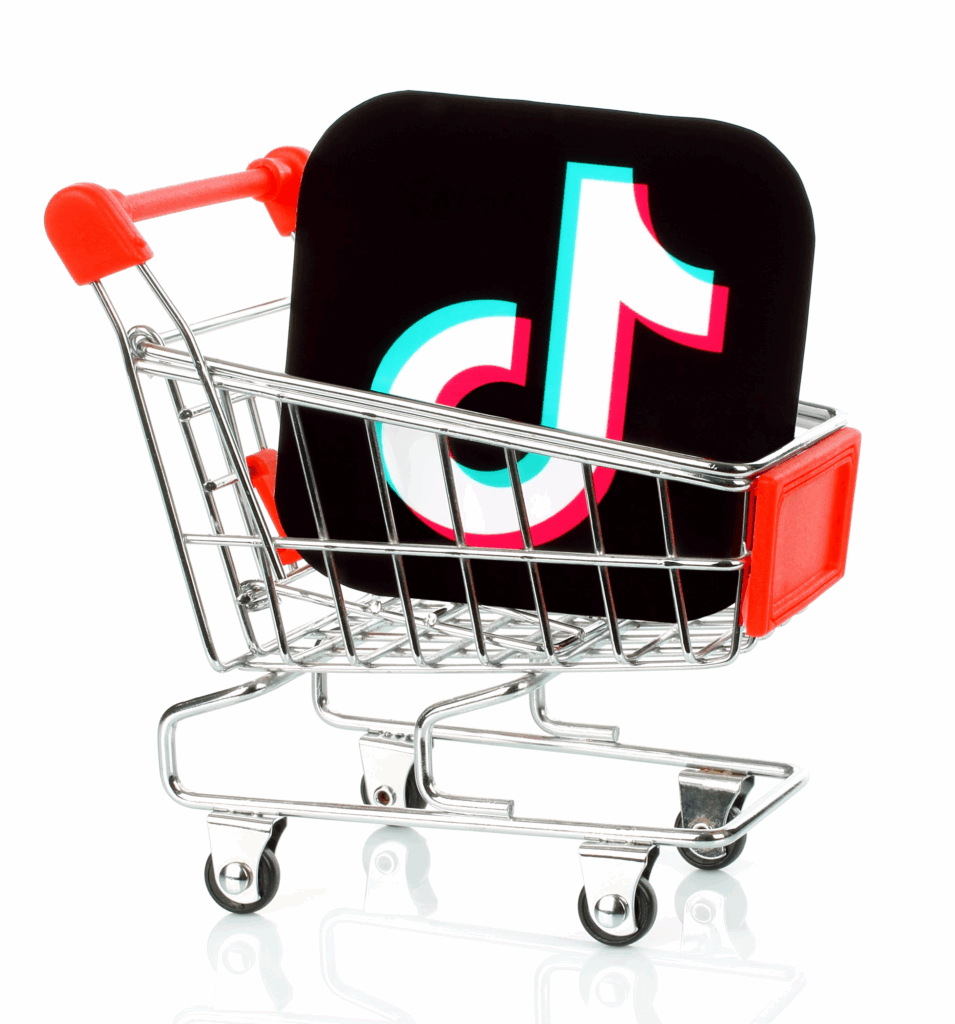 The TikTok logo placed inside of a shopping cart.