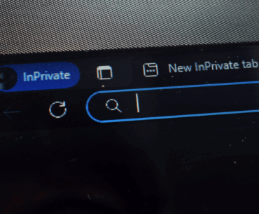 A closeup of the top portion of a laptop screen showing a private browser's URL bar. Shows what is private browsing, conceptually.
