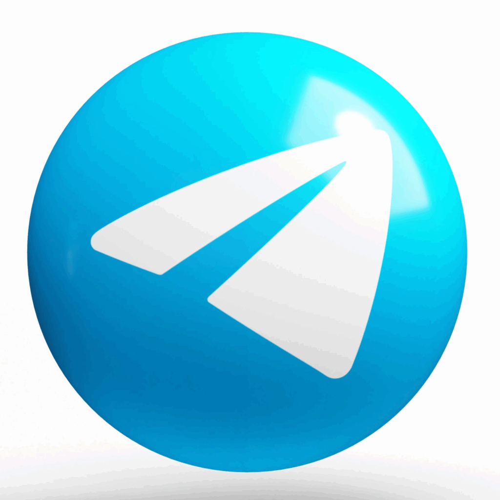 The Telegram logo on a blue ball.