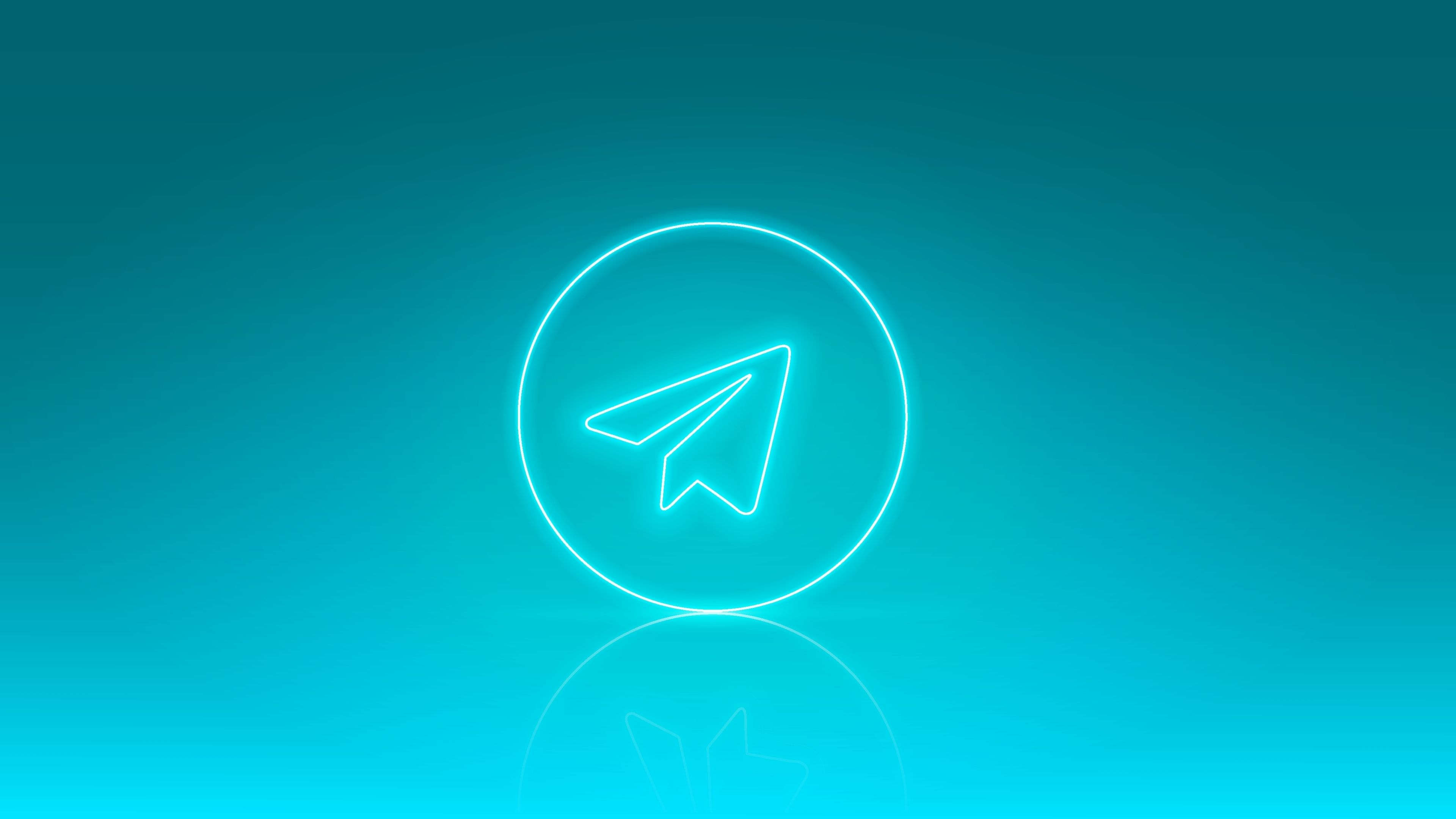 A neon blue sketch of the Telegram logo.